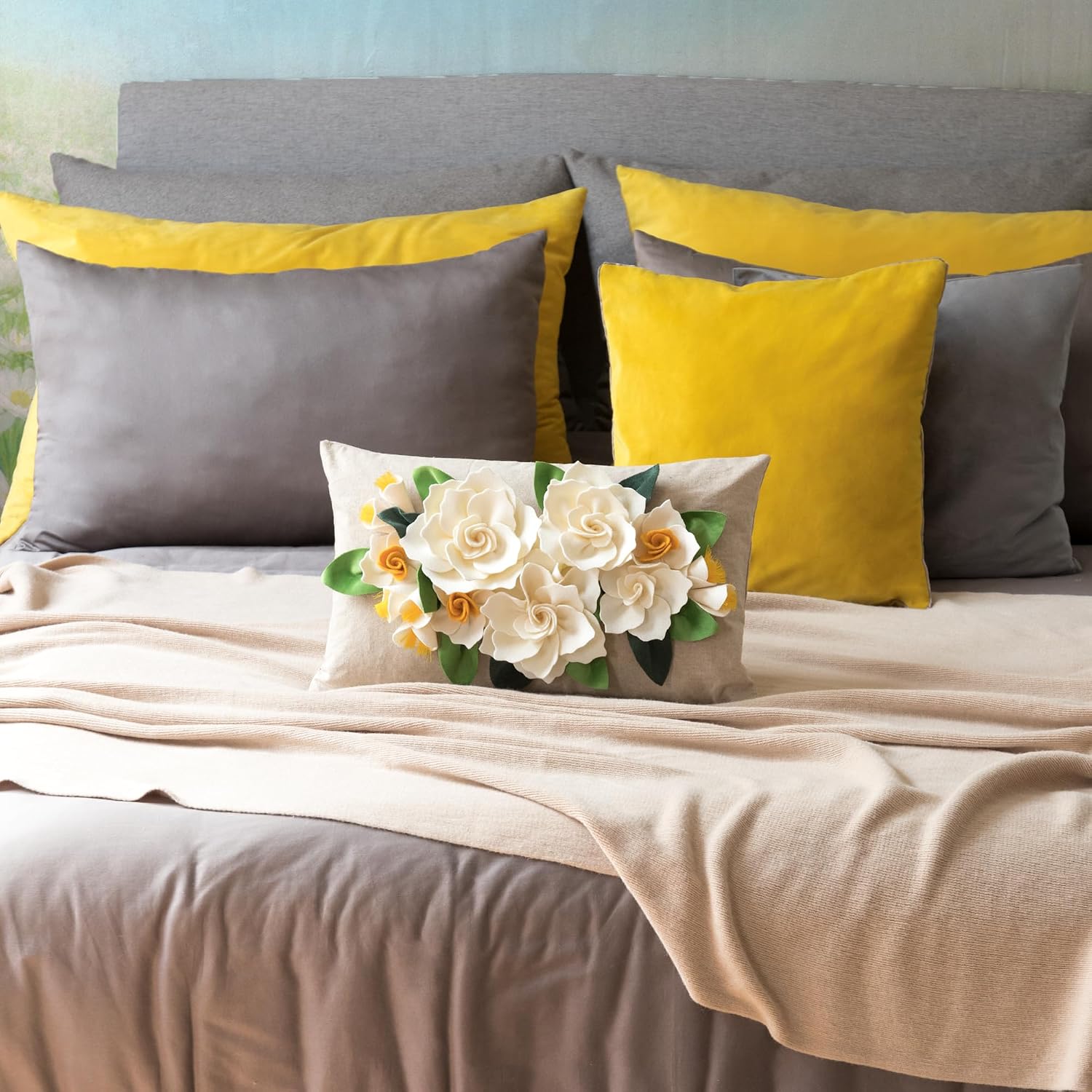 Decorative 3D Floral Throw Pillow Cover Roses Design