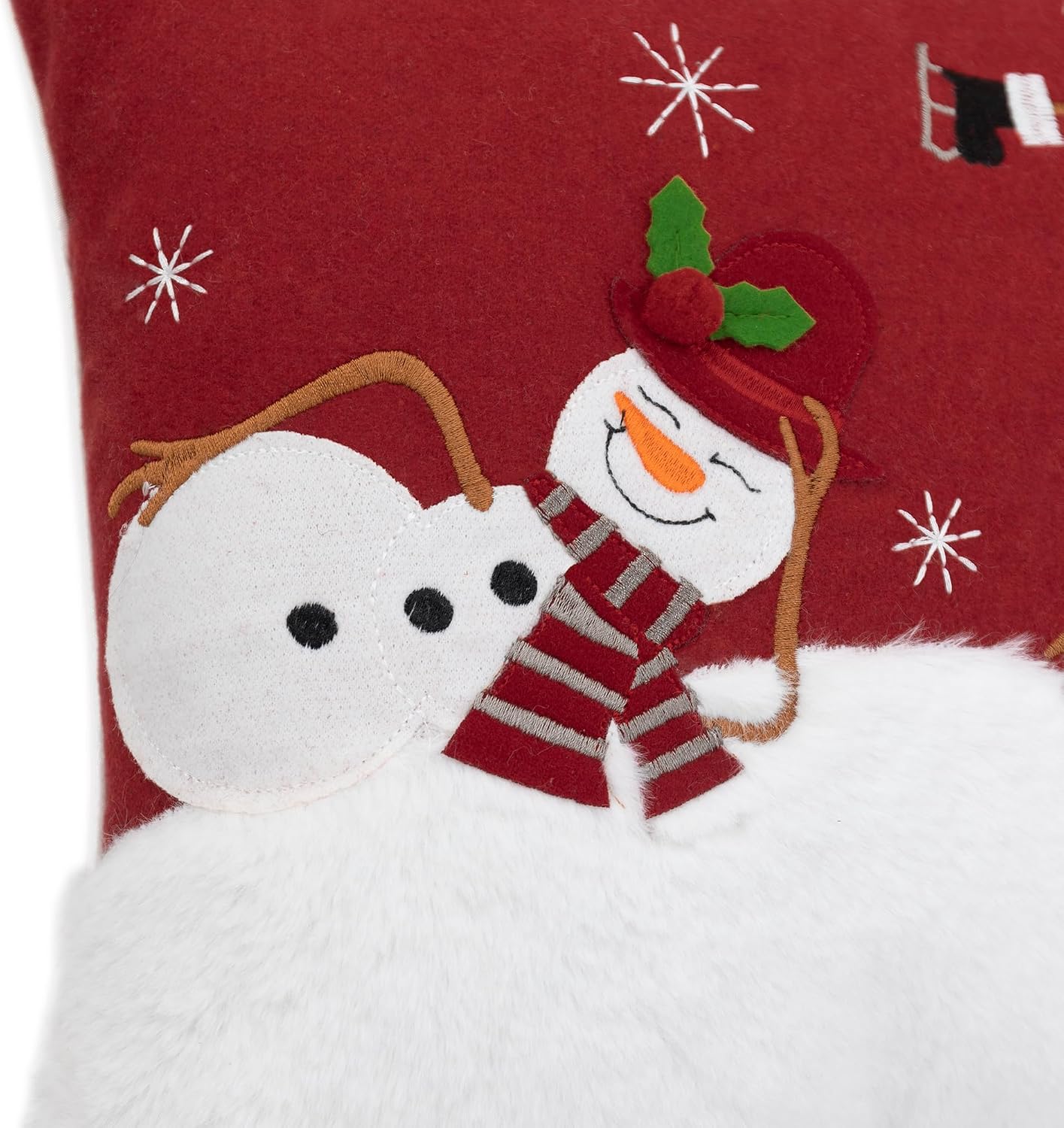 Christmas Throw Pillow Cover Applique Santa Claus Pillow Case Embroidery Cushion Cover for Festive Sofa Couch Living Room Bed Home Decor Christmas Red