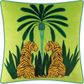 Decorative Tiger Embroidered Design Throw Pillow Cover Tropical Palm Pillowcase - Green