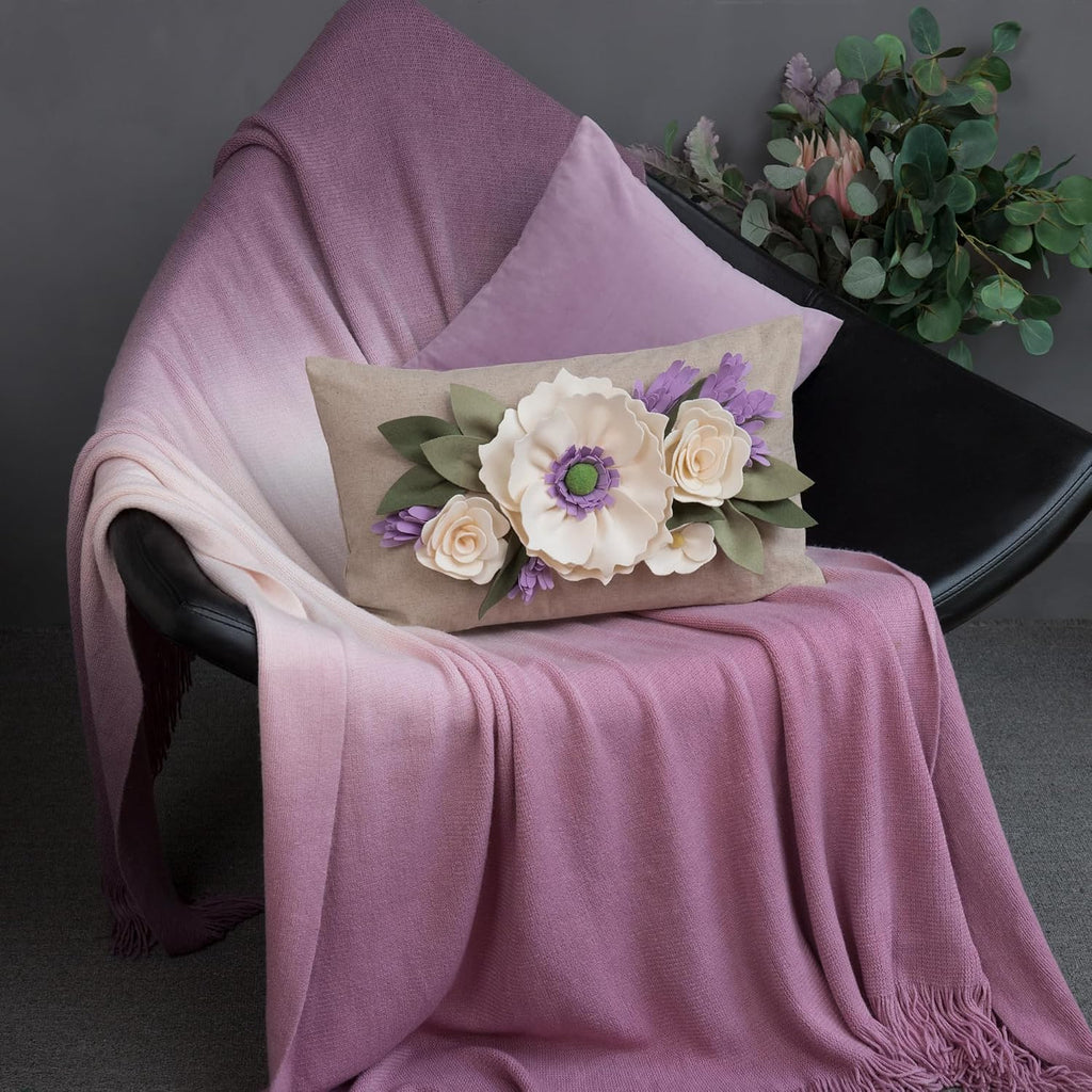 VG|cream-purple|3D Flower Throw Pillow Cover