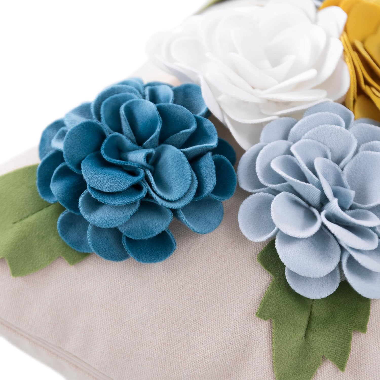 Handmade Decorative 3D Flower Throw Pillow Cover, Blue