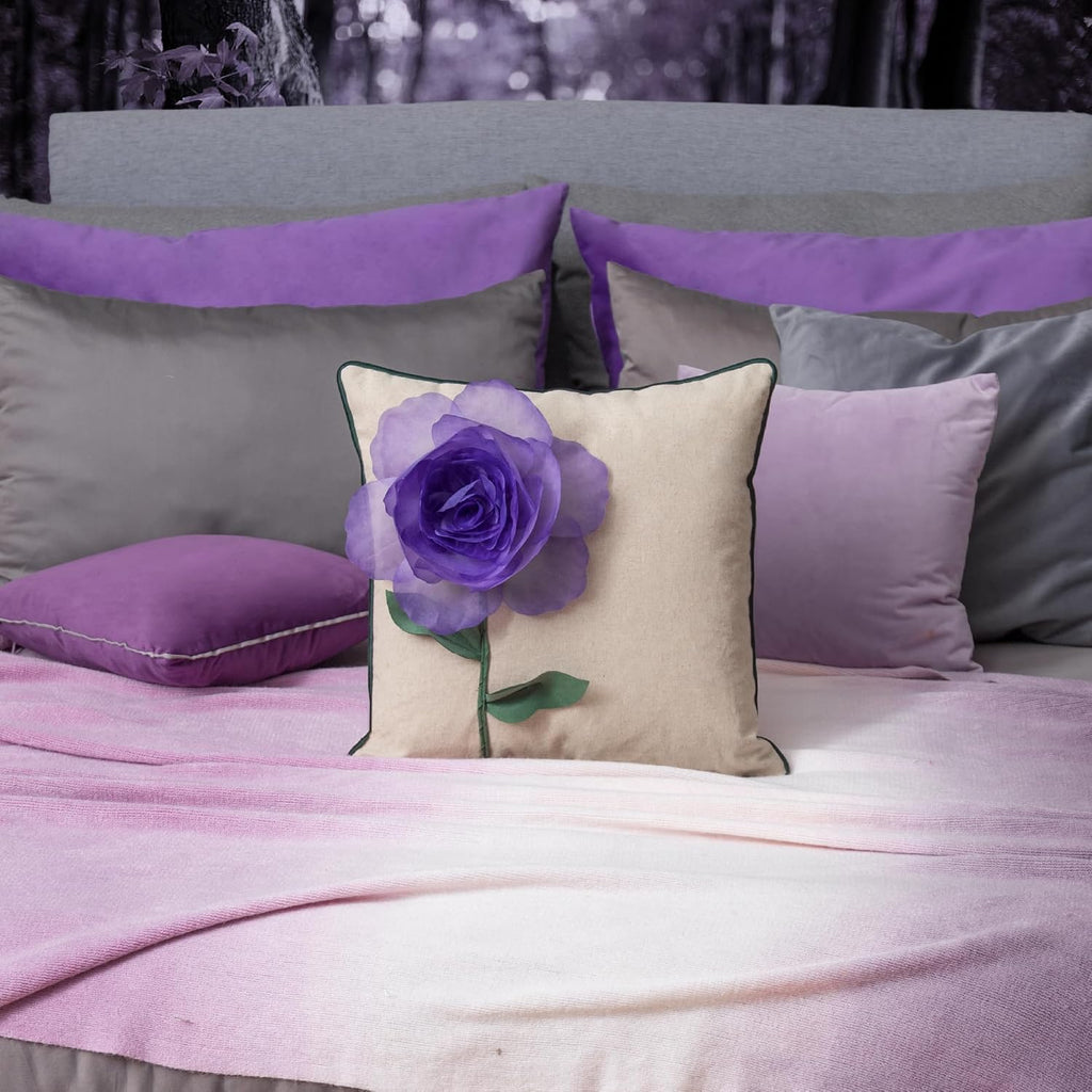 VG|purple|Yarn Rose Throw Pillow Cover