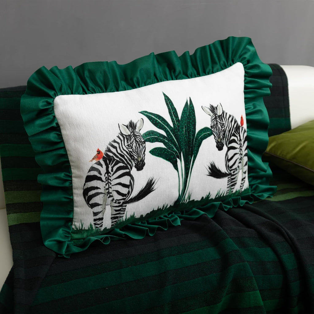 Zebra Green Lace Throw Pillow Cover