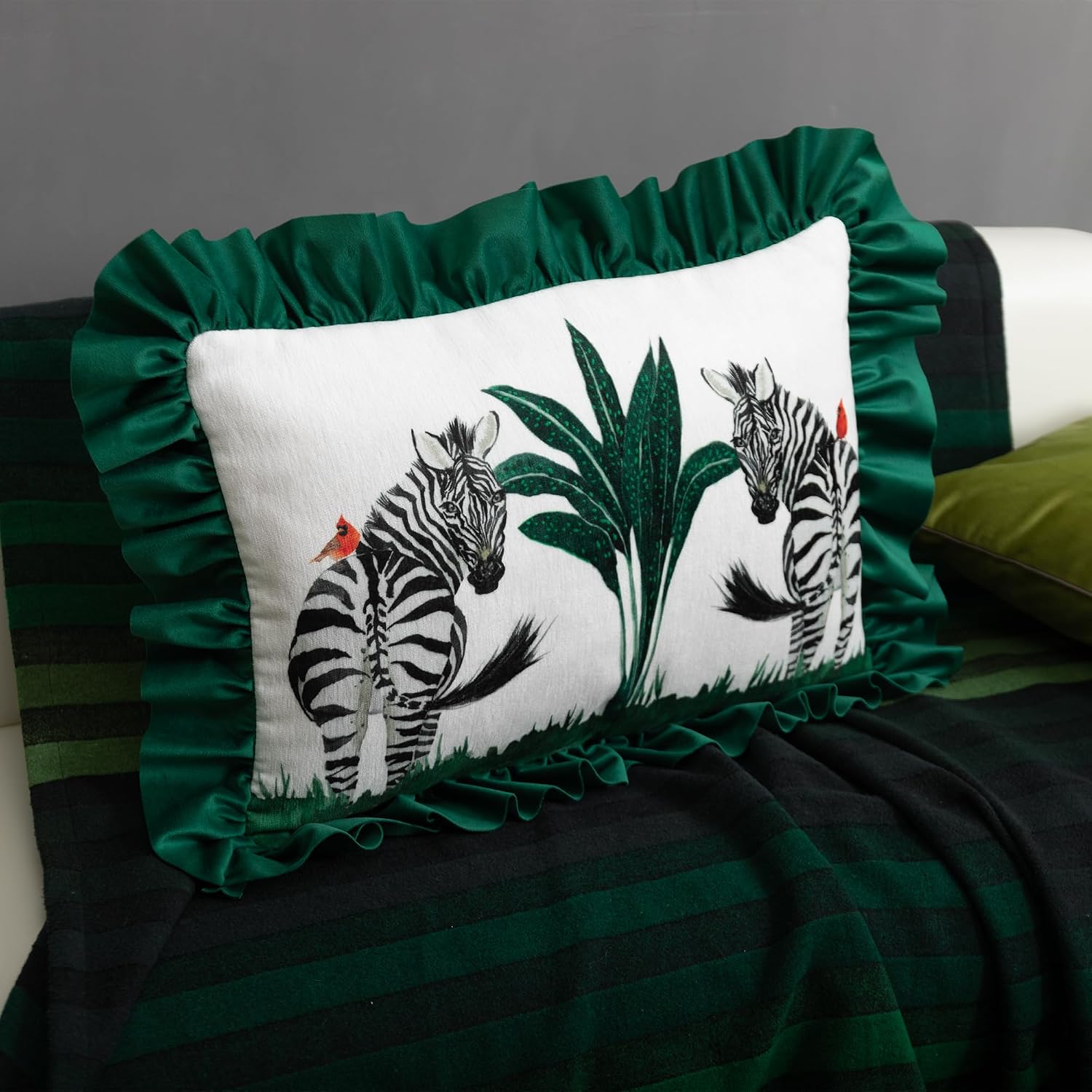 Zebra Green Lace Throw Pillow Cover