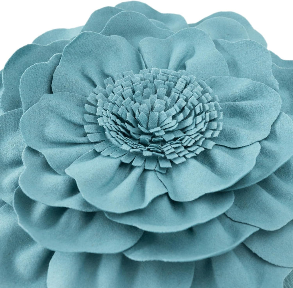 VG|teal-blue|Flower Throw Pillow Cover Decorative Round Pillowcase Floral Cushion for Bed Sofa Couch Car Decor