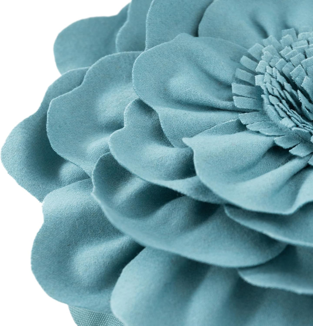 VG|teal-blue|Flower Throw Pillow Cover Decorative Round Pillowcase Floral Cushion for Bed Sofa Couch Car Decor
