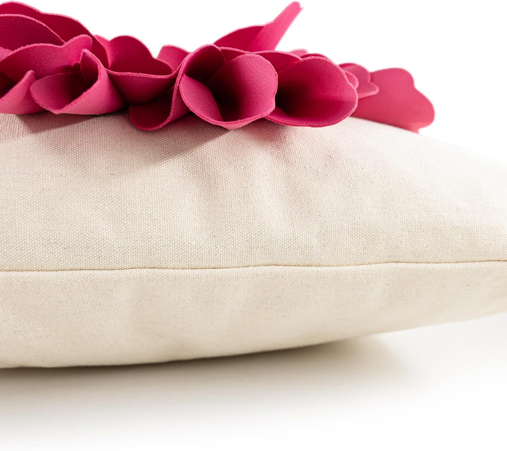 VG|hot-pink|Decorative 3D Flower Throw Pillow Cover Creamy