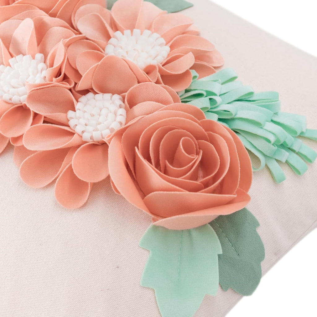 VG|peach-pink|3D Flower Throw Pillow Cover Aesthetic Decorative Floral Accent Pillow Colorful Cushion for Bed Living Room Couch Office Decor Beige Green