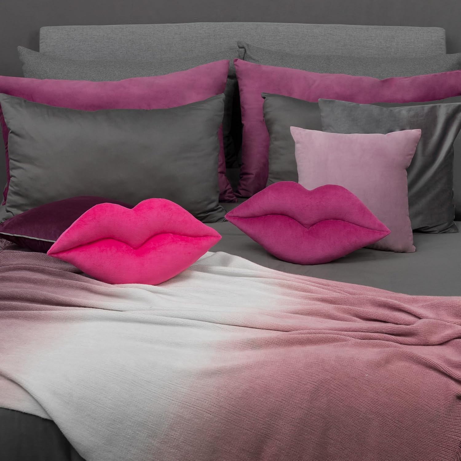 VG|rose-red|3D Lip Throw Pillow Cute Decorative Pillow Soft Cushion for Sofa Couch Bed Home Decor Girls