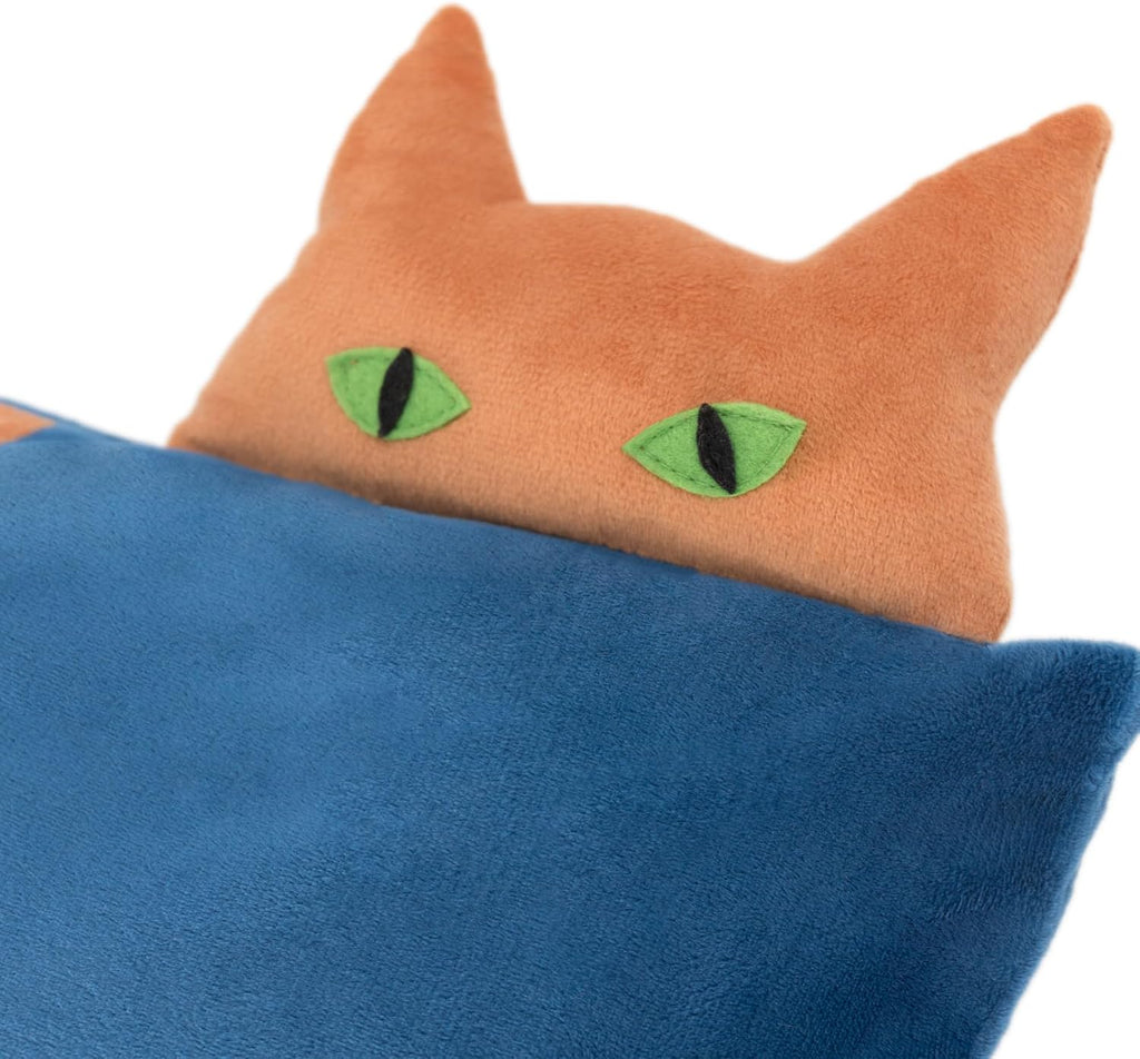 Decorative Velvet Throw Pillow Cover with 3D Peeking Cat Design Navy Blue Pillowcase