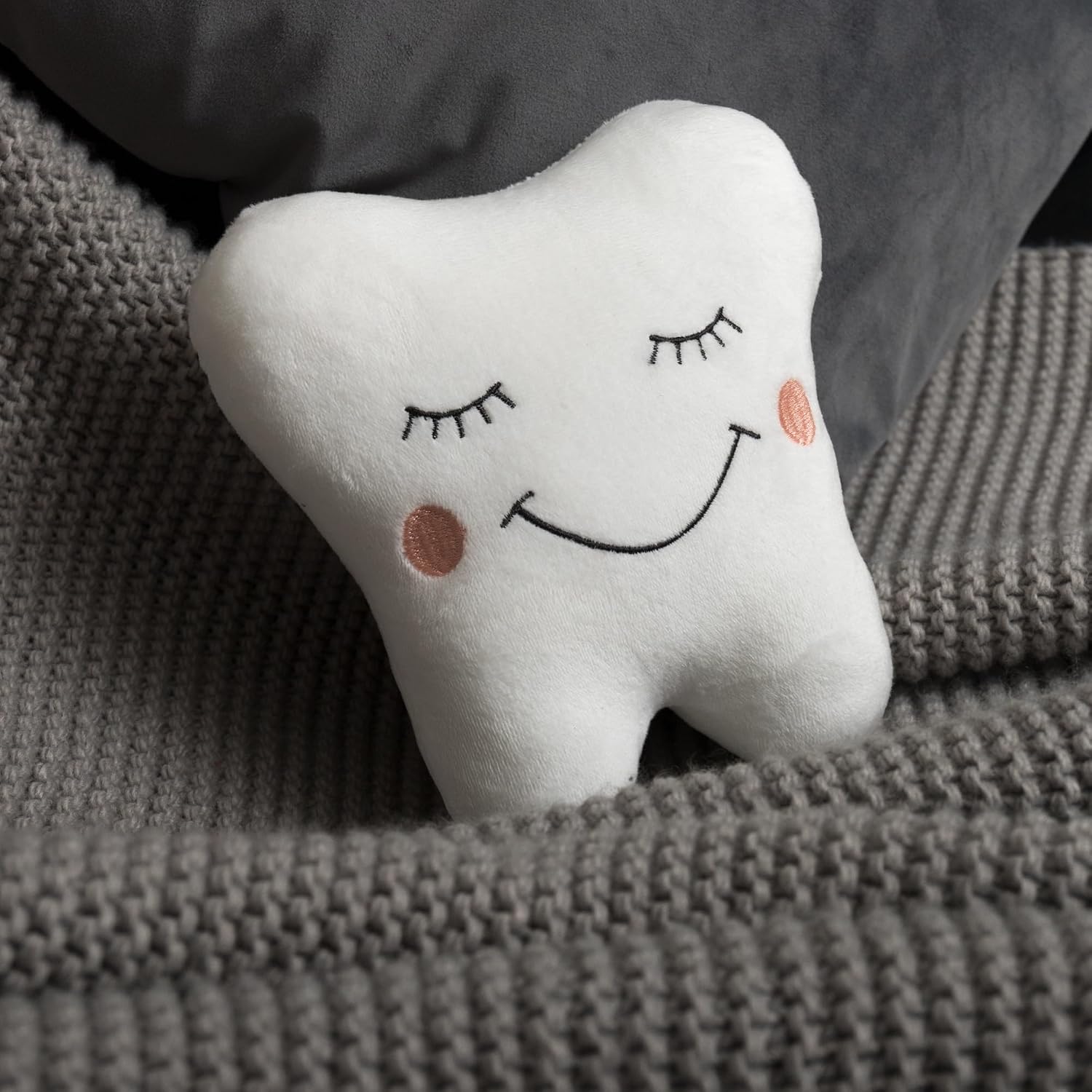 Dear Tooth Fairy Pillow with Pocket Soft 3D Tooth-Shaped Stuffed Throw Pillow Cushion