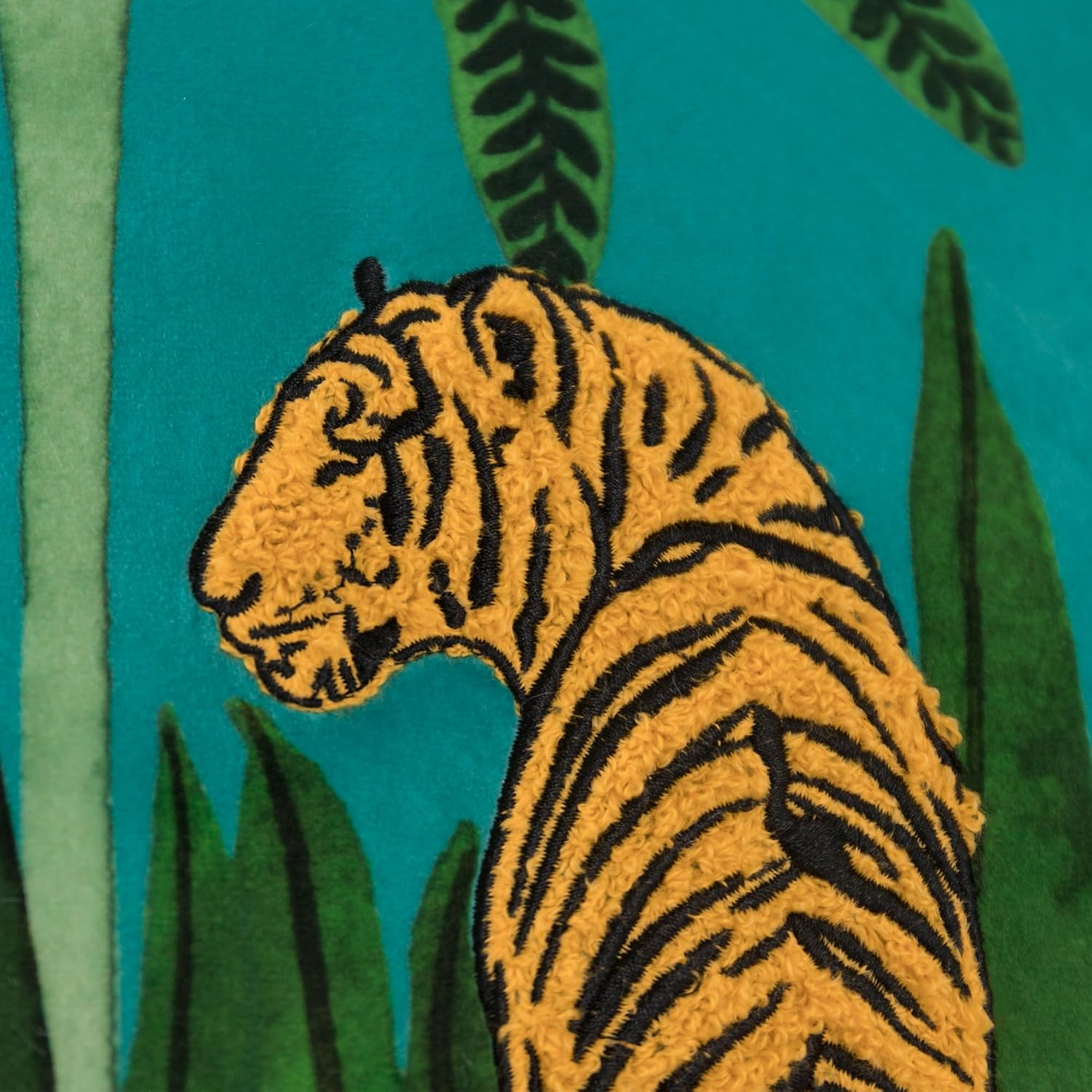 VG|blue|Decorative Tiger Embroidered Design Throw Pillow Cover Tropical Palm Pillowcase