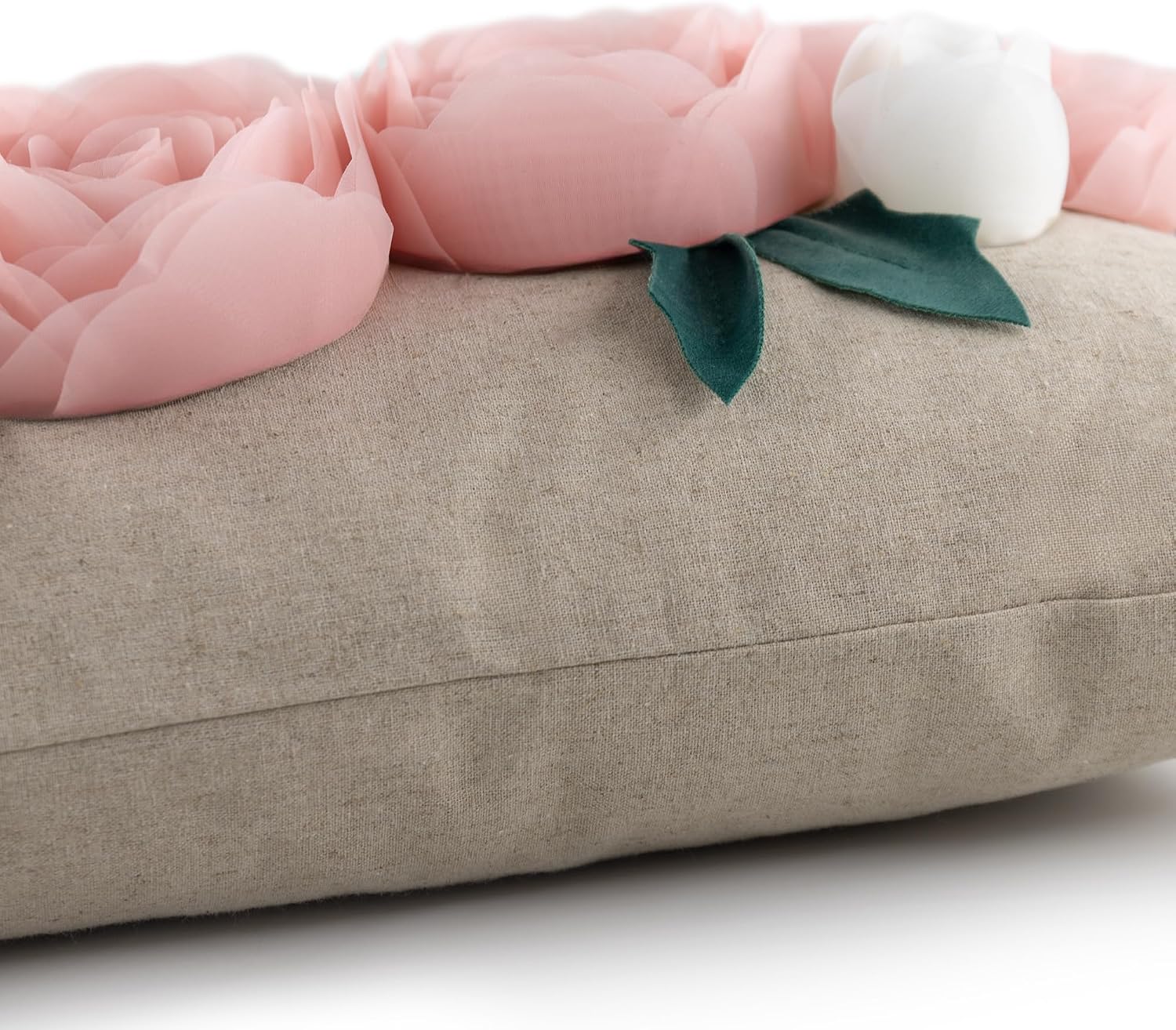 Decorative 3D Floral Throw Pillow Cover for Couch Living Room Home Decor Pink and White