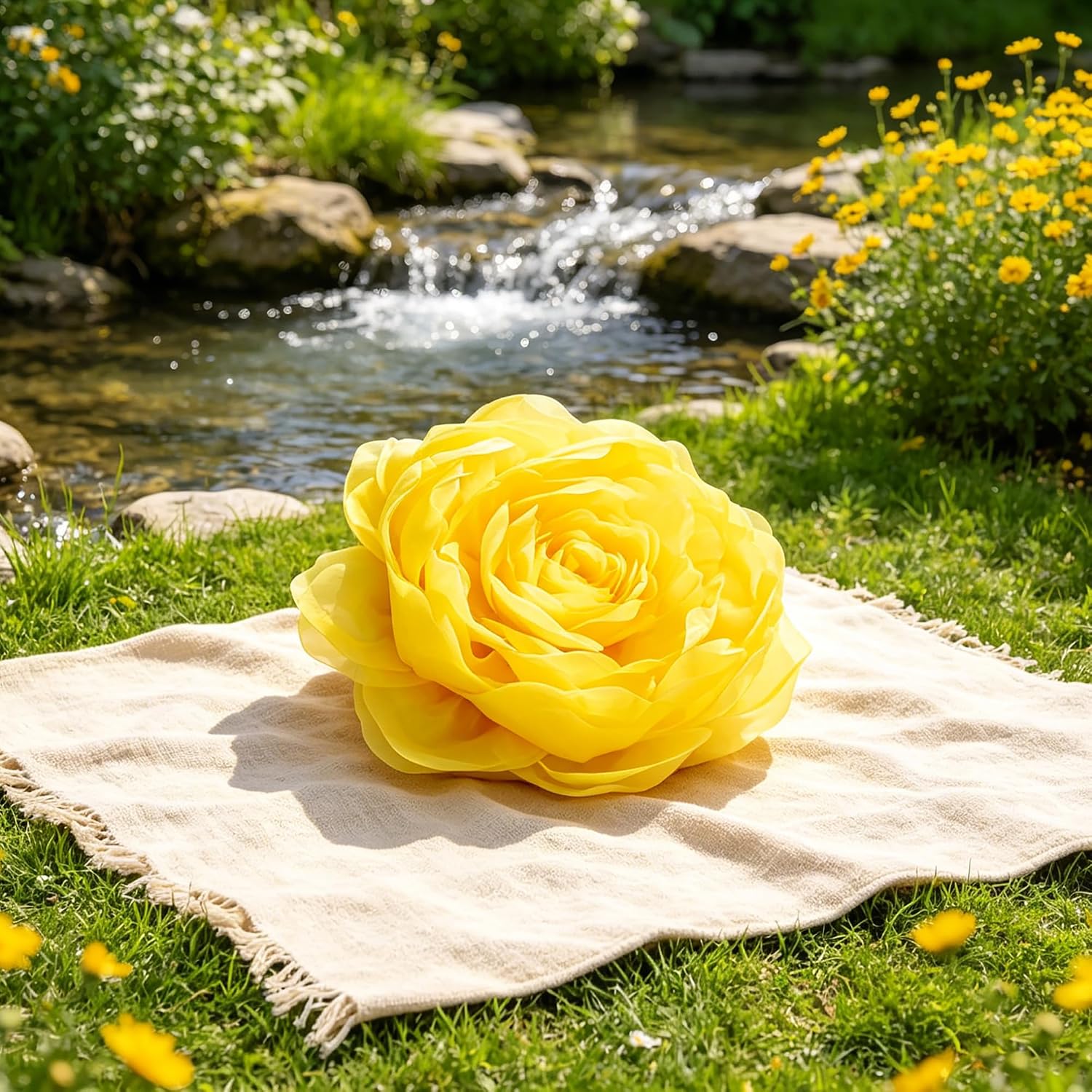 VG|yellow|3D Flower Throw Pillow Cover