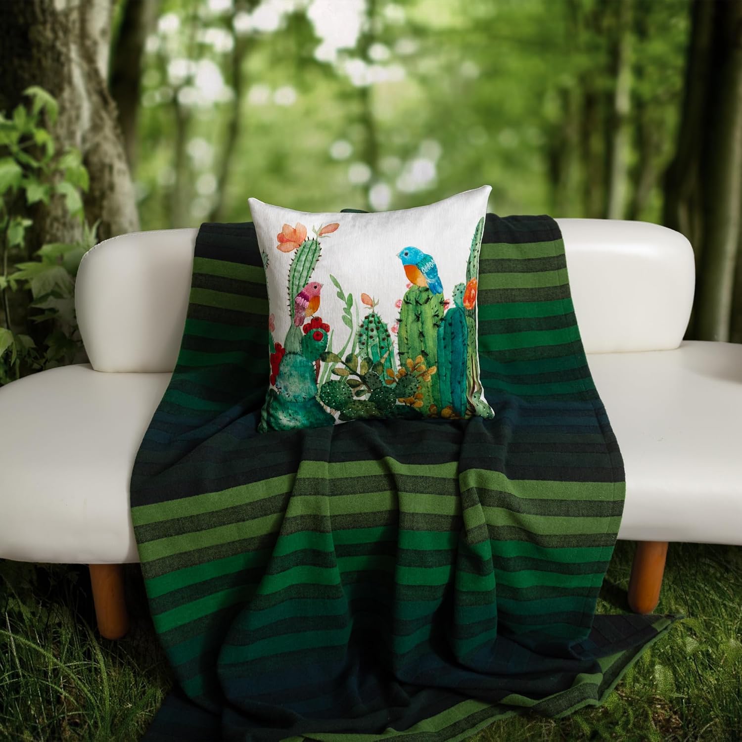 Cactus Flower Throw Pillow Cover, Green