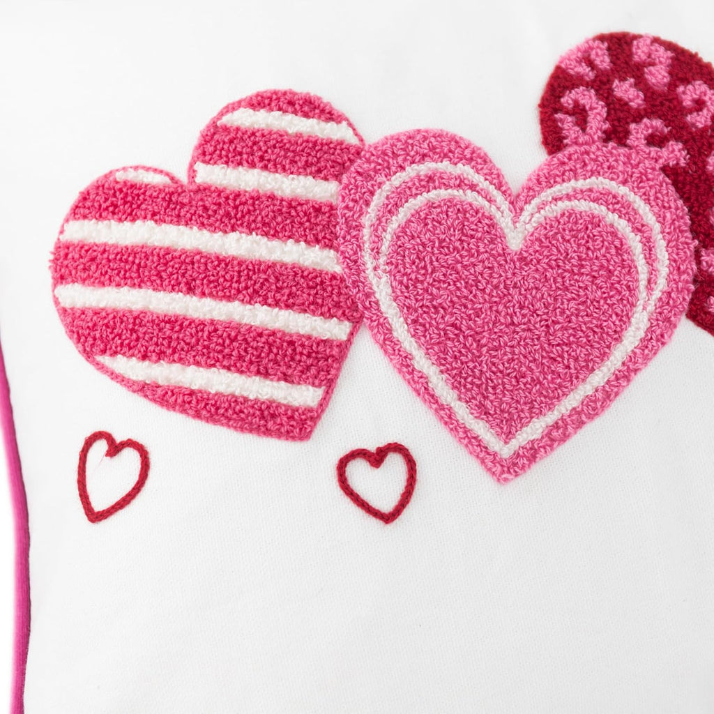 Canvas Throw Pillow Cover with Pink Hearts Embroidered Design for Living Room Couch Sofa Bed Aesthetic