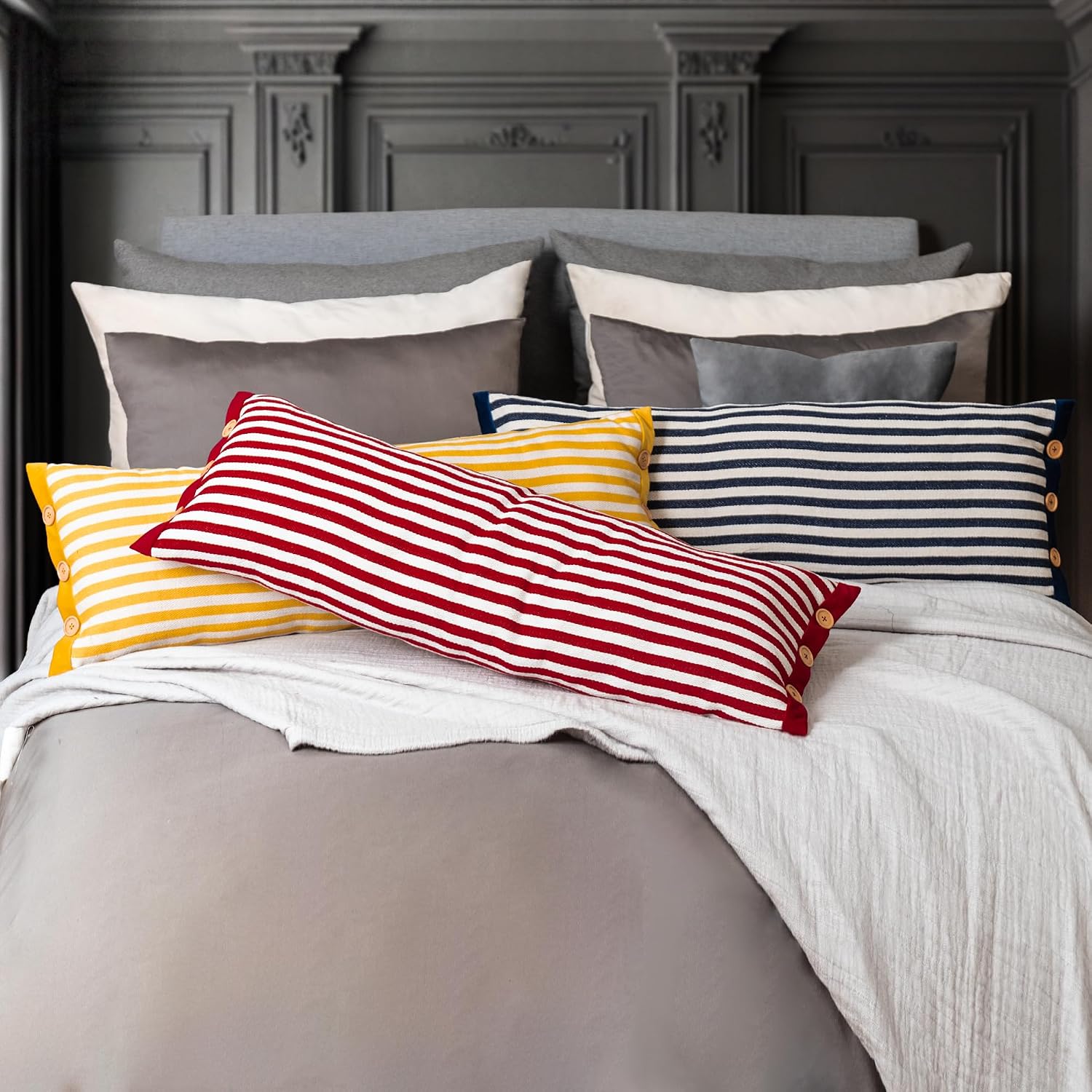 Hand Sewn Button Lumbar Throw Pillow Cover