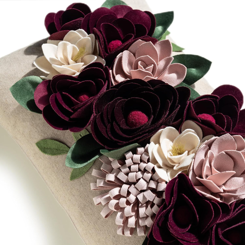 VG|3dflower-c1-wine-red|Decorative 3D Flower Throw Pillow Covers