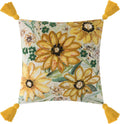 Velvet Throw Pillow Cover with Sunflower Design, Yellow and Green - Default Title