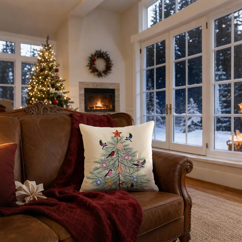 Christmas Tree Embroidered Throw Pillow Covers Accent Pillowcases Christmas Decorations for Indoor Couch Bed Living Room Home Xmas Holiday Decor
