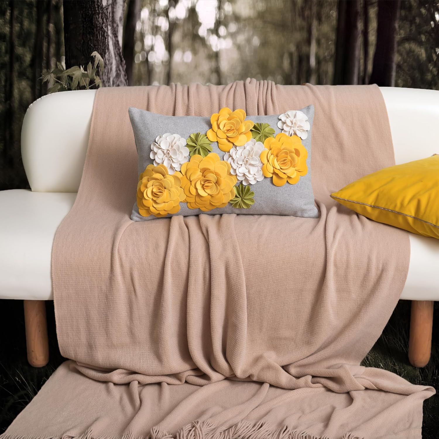 VG|yellow-green|3D Flower Throw Pillow Cover
