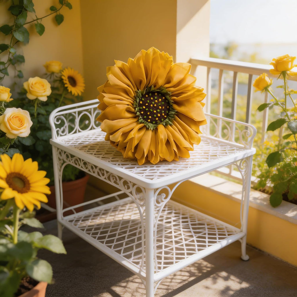 VG|mustard-yellow|3D Flower Throw Pillow Cover Decorative Round Daisy Shaped Cushion Floral Pillowcase for Bed Sofa Couch Living Room