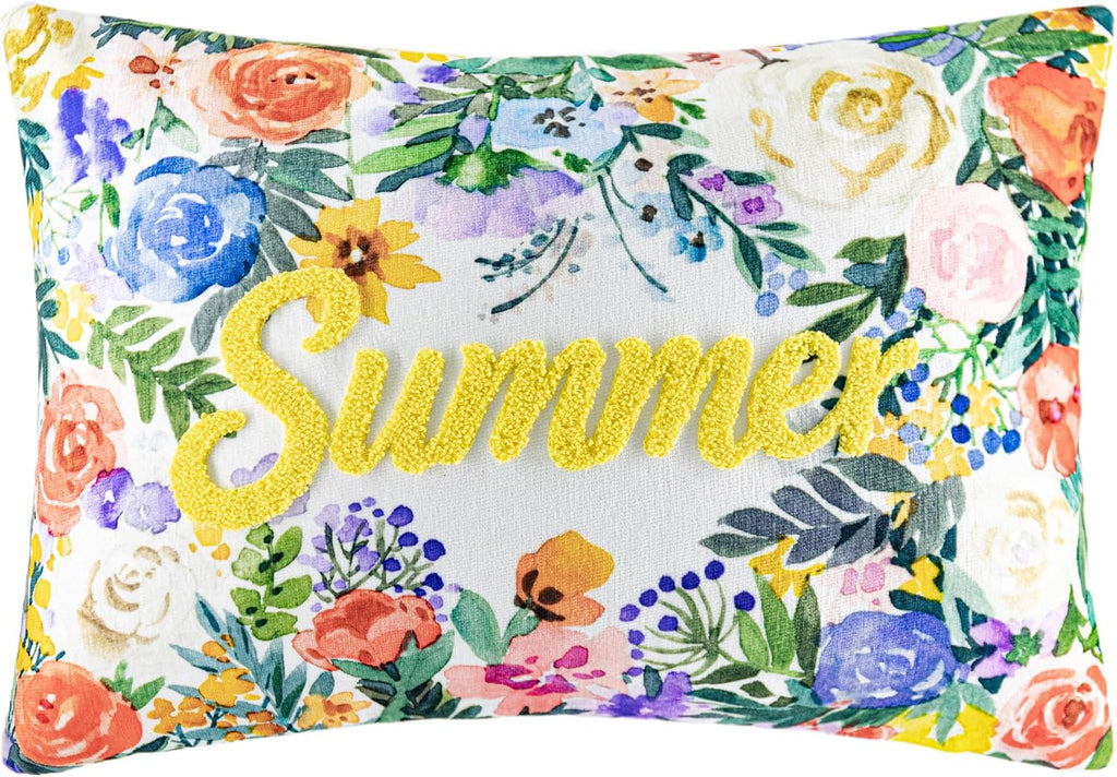 Summer Towel Embroidery Throw Pillow Cover Vintage Flower Cushion Cover Colorful Pillow Case for Seasonal Home Decor Sofa Couch Bedroom - Default Title