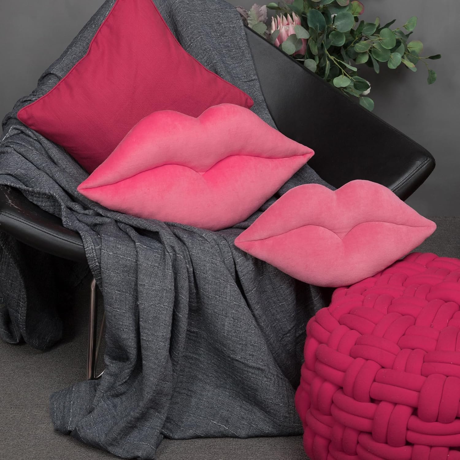 VG|pink|3D Lip Throw Pillow Cute Decorative Pillow Soft Cushion for Sofa Couch Bed Home Decor Girls