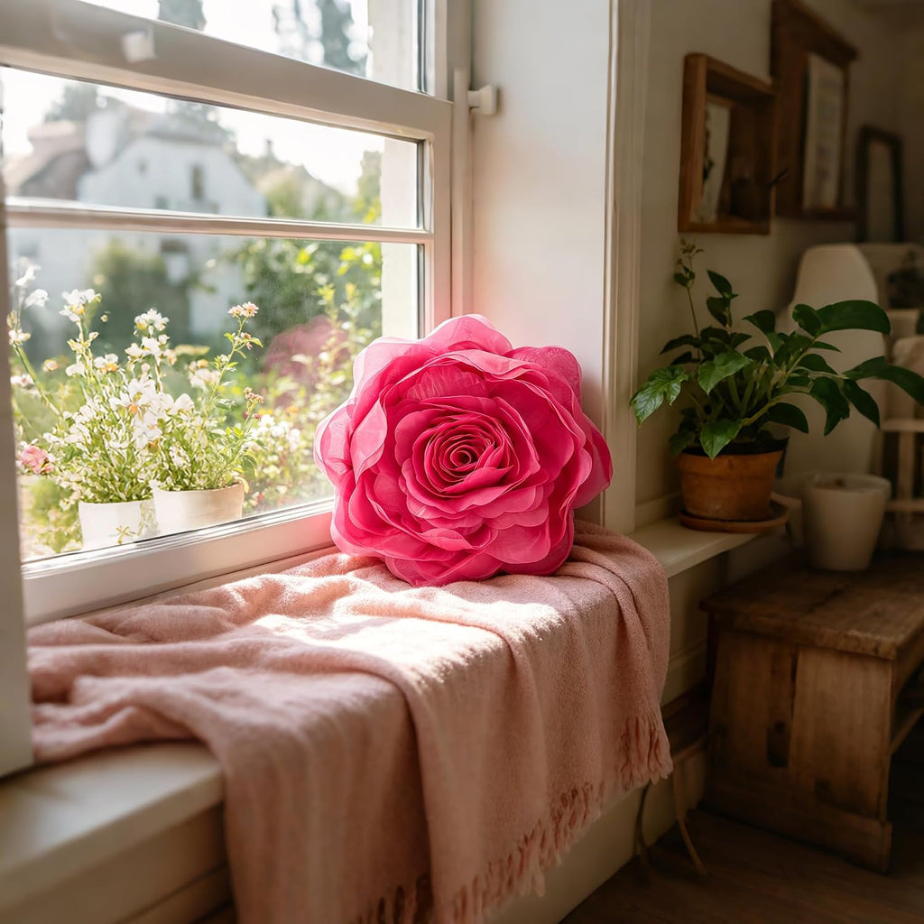 VG|hot-pink|3D Flower Throw Pillow Cover