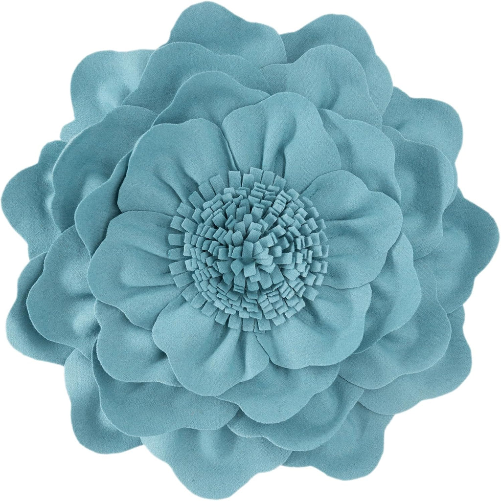 VG|teal-blue|Flower Throw Pillow Cover Decorative Round Pillowcase Floral Cushion for Bed Sofa Couch Car Decor
