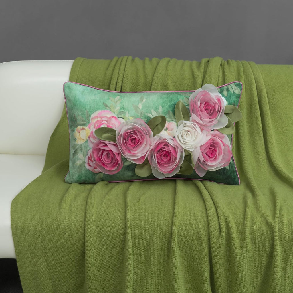 Gauze Rose Flower Throw Pillow Cover, Pink