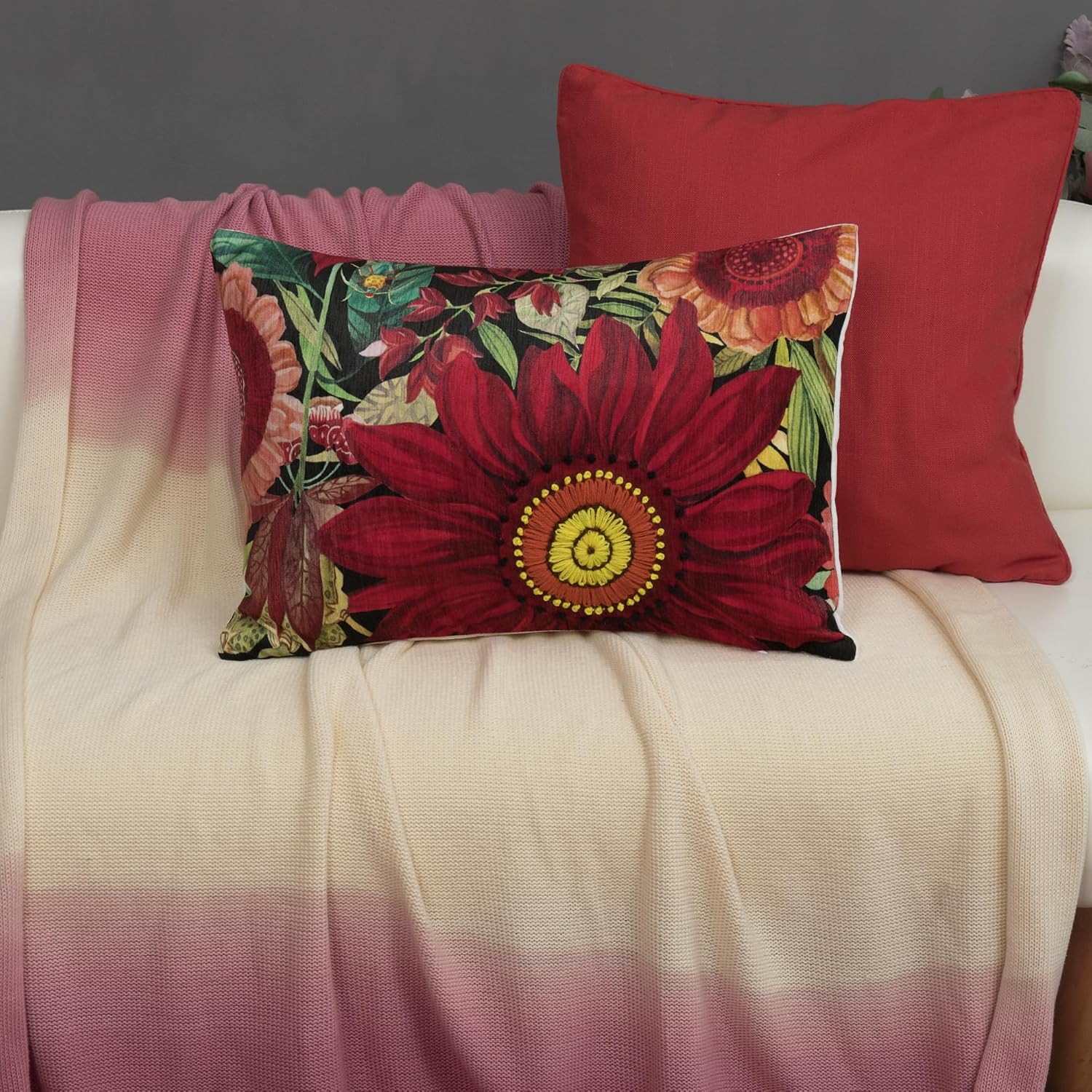 VG|red-sunflower|Parrot Throw Pillow Cover Soft Pillow Case Decorative Cushion Cover for Sofa Couch Chair Bed Living Room
