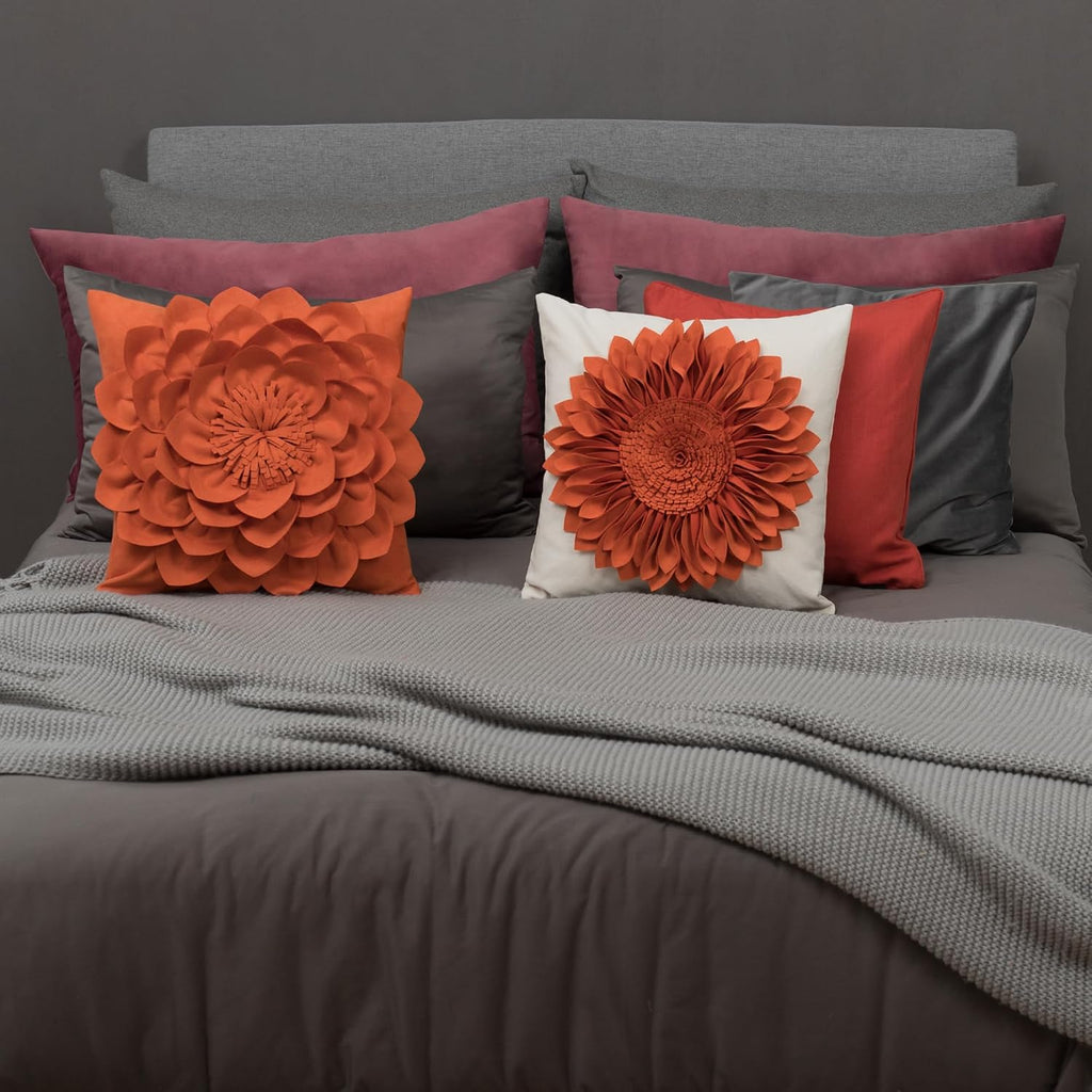 VG|yellow-pumpkin-orange-beige-canvas|3D Sunflowers Throw Pillow Cover Wine Red