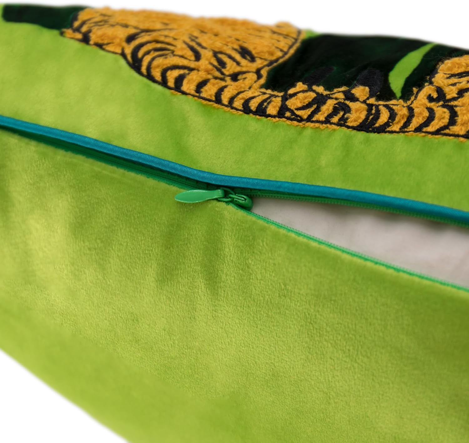 Decorative Tiger Embroidered Design Throw Pillow Cover Tropical Palm Pillowcase