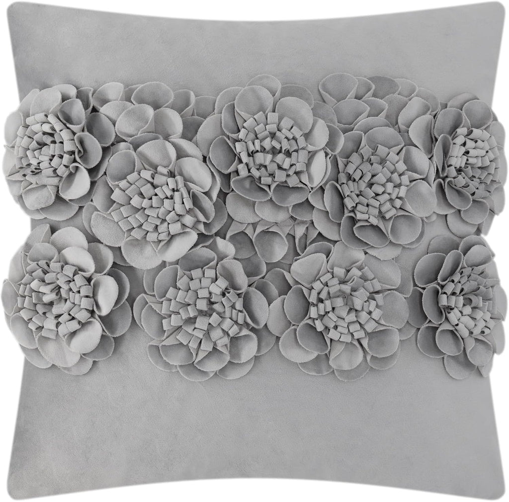 VG|gray|Handmade 3D Flower Throw Pillow Cover