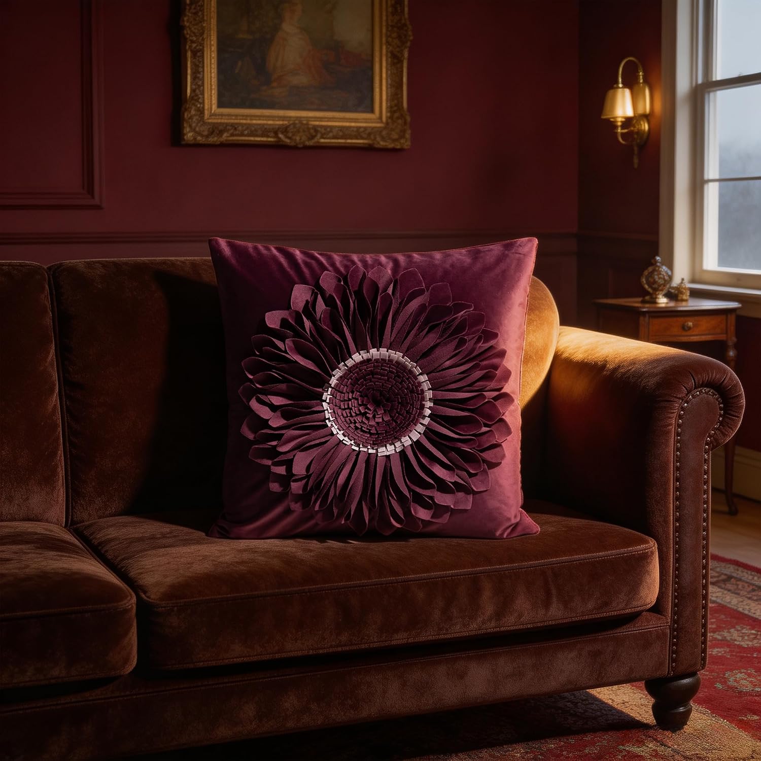 VG|red-wine-red|3D Sunflowers Throw Pillow Cover Wine Red