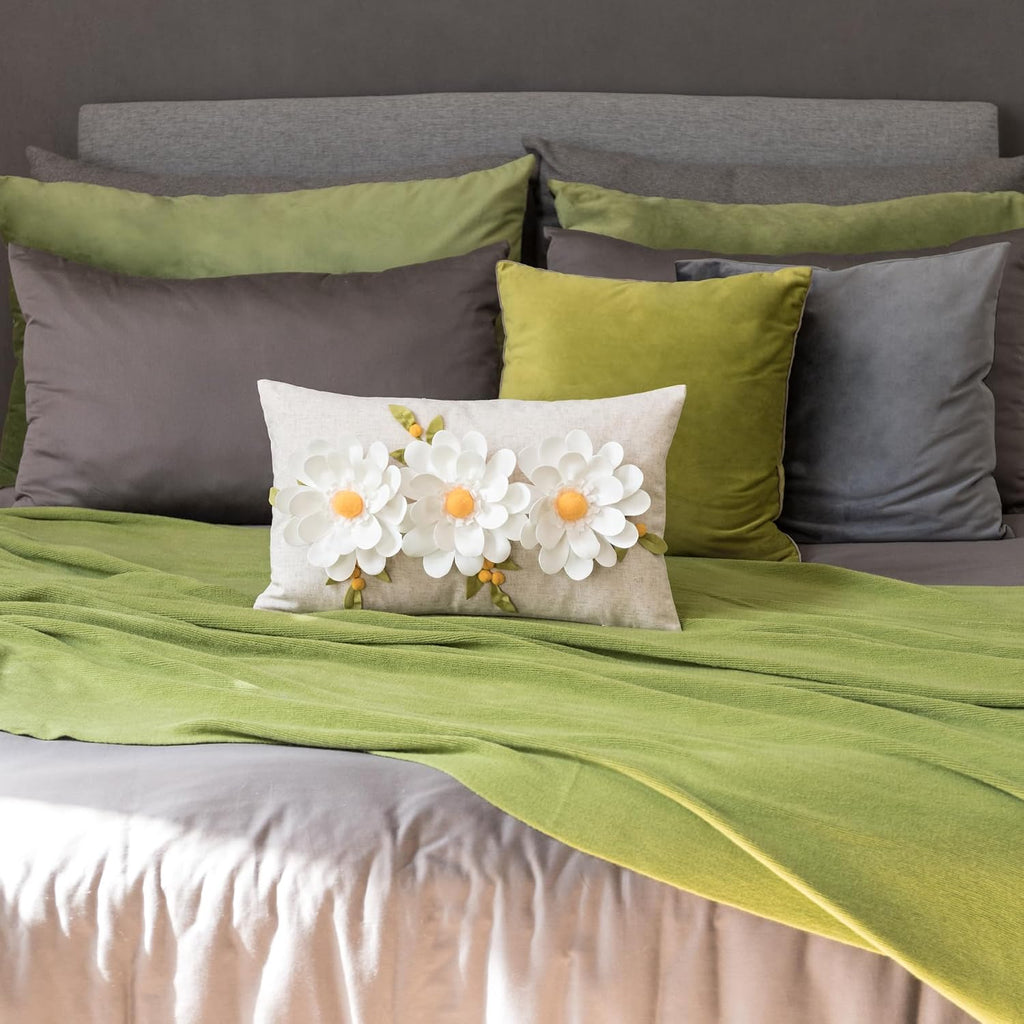 3D Flower Lumbar Throw Pillow Covers White