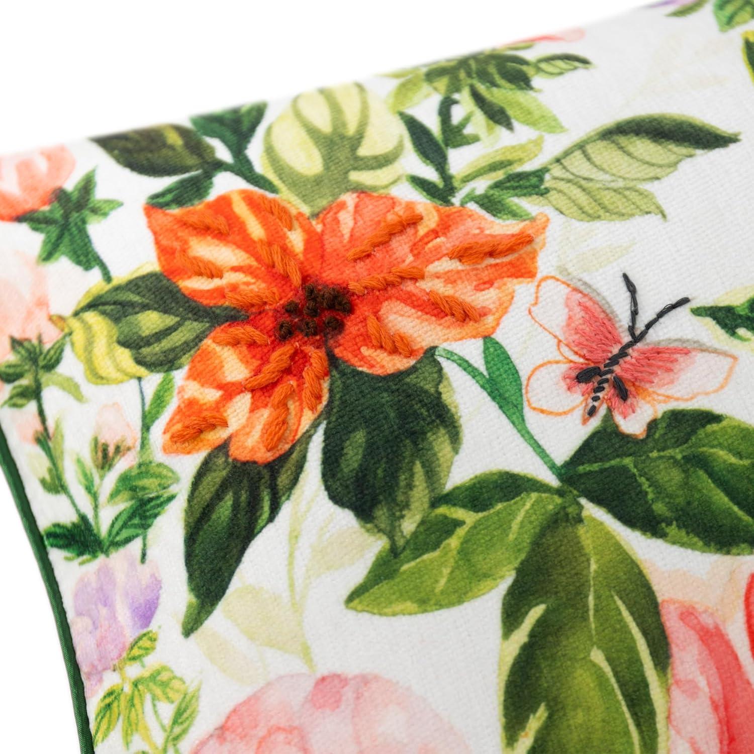 Floral Decorative Throw Pillow Cover, Tropical Garden Design, Multicolor