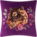 Embroidered Tiger Throw Pillow Cover Decorative Rose Pink Floral Cushion Case Soft Velvet Pillowcase for Sofa Couch Bed Living Room Fuchsia Purple - Default Title