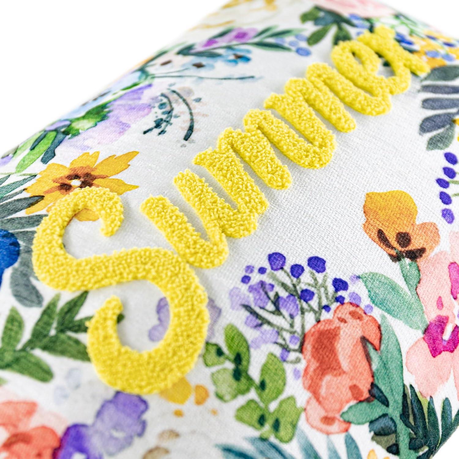 Summer Towel Embroidery Throw Pillow Cover Vintage Flower Cushion Cover Colorful Pillow Case for Seasonal Home Decor Sofa Couch Bedroom