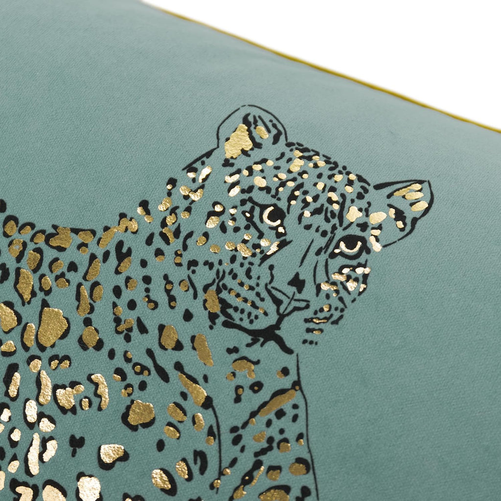 VG|teal-green|Leopard Print Throw Pillow Cover Decorative Velvet Cushion with Gold Foil Printing for Bed Couch Chair Car