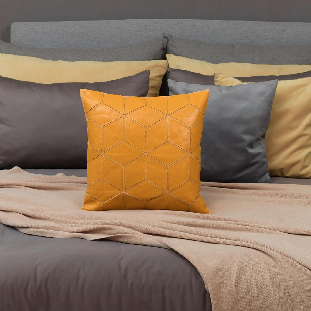 VG|yellow|Geometry Throw Pillow Cover Home Decorative Pillow Case Square Leather Cushion Cover