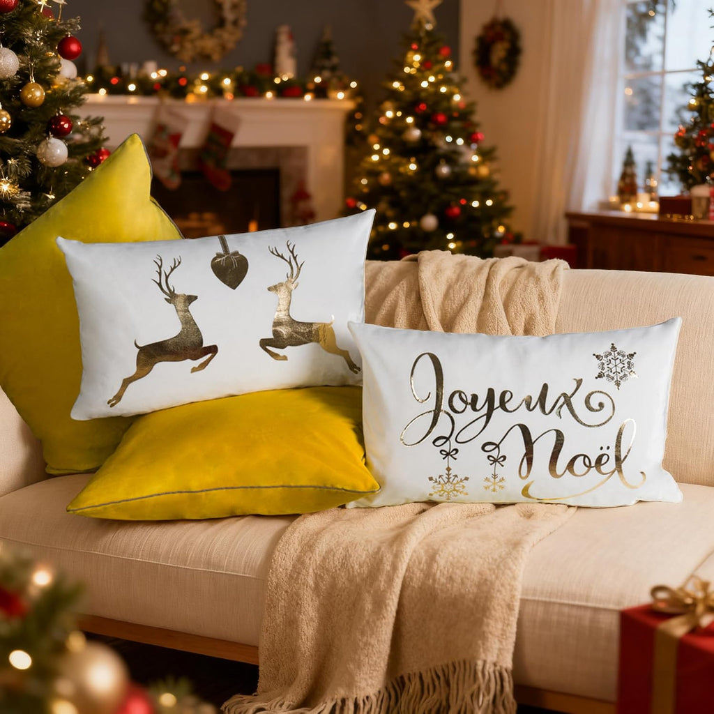 Gold Foil Decorative Accent Throw Pillow Cases Rectangle Cushion Covers for Bed Living Room White