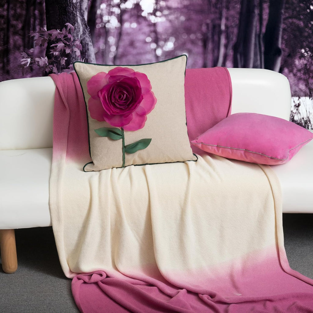 VG|rose-red|Yarn Rose Throw Pillow Cover
