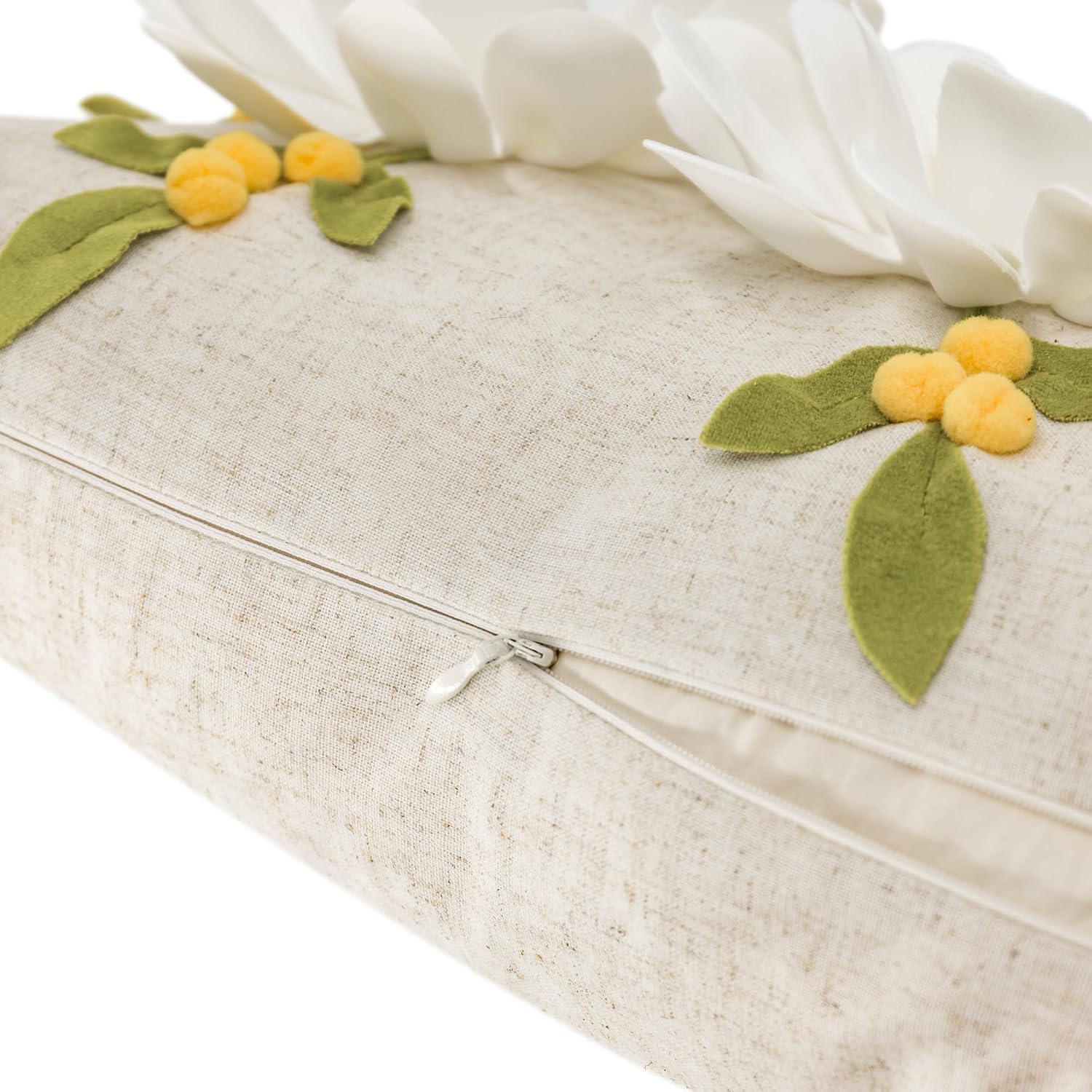 3D Flower Lumbar Throw Pillow Covers White