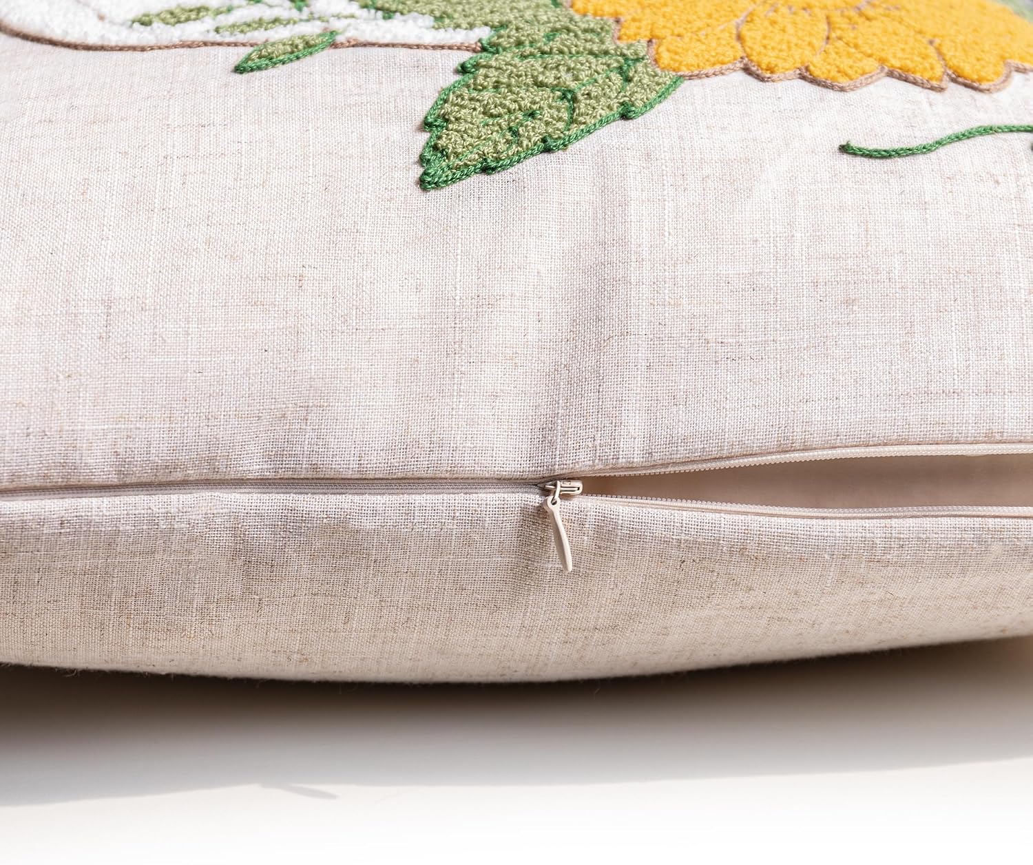 VG|beige|Fall Floral Pumpkin Embroidered Throw Pillow Cover