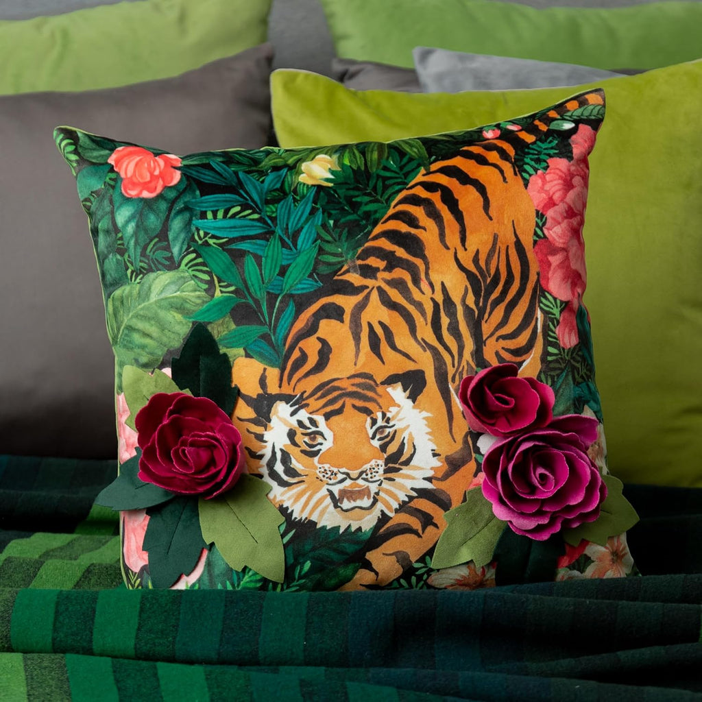Tiger Throw Pillow Covers, Green Burgundy