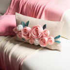 Decorative 3D Floral Throw Pillow Cover for Couch Living Room Home Decor Pink and White