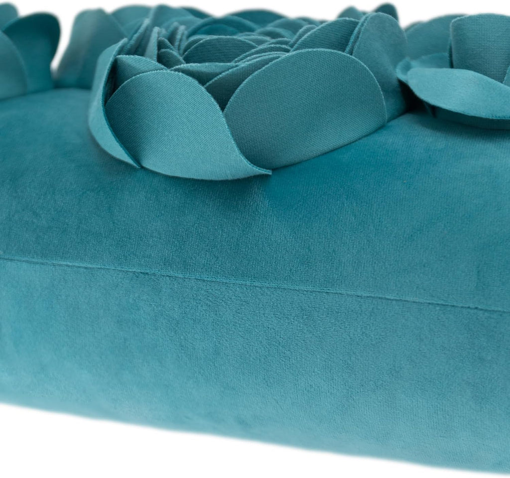 VG|turquoise|3D Flowers Throw Pillow Cover Decorative Soft Velvet Accent Floral Cushion Lumbar Pillowcase for Bed Sofa Couch Living Room