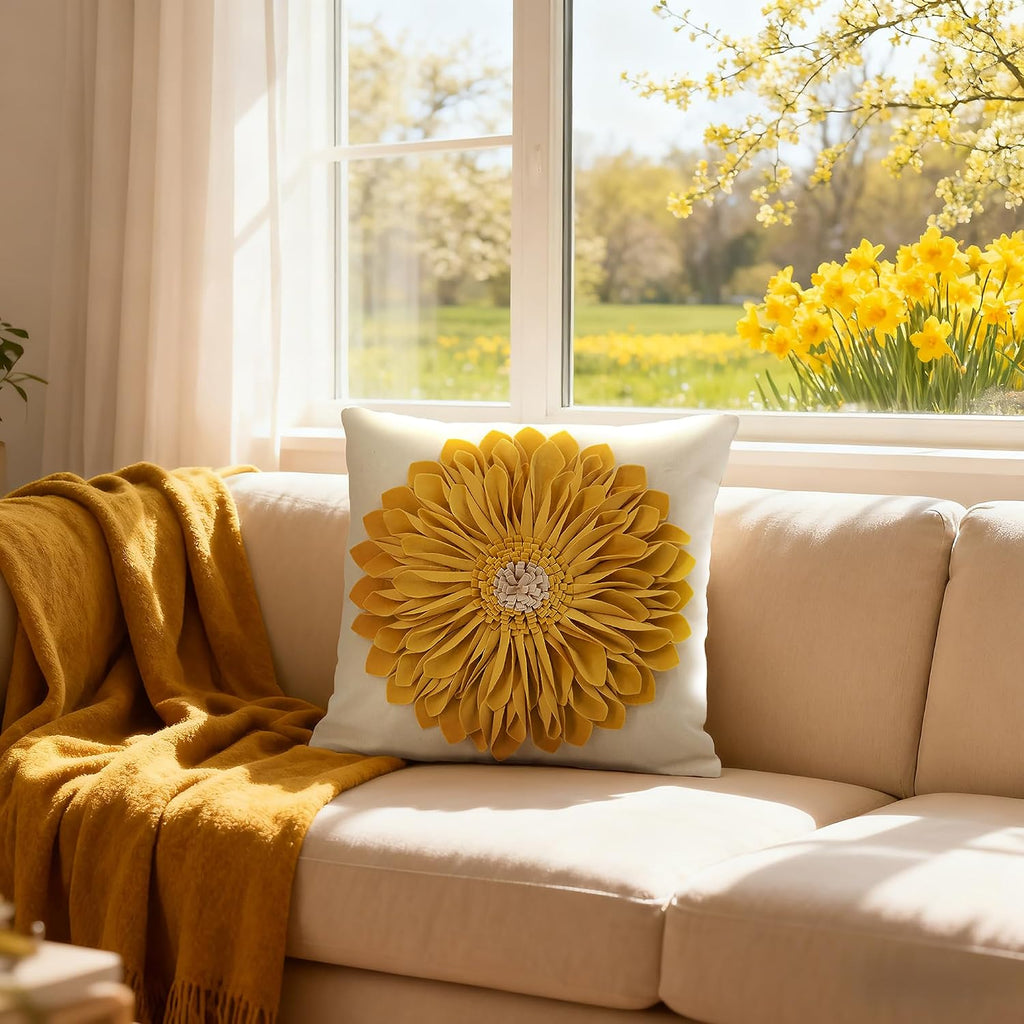 VG|yellow-yellow-beige-canvas|3D Sunflowers Throw Pillow Cover Wine Red